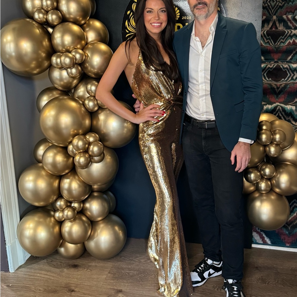 Nadine MERABI gold halter jumpsuit